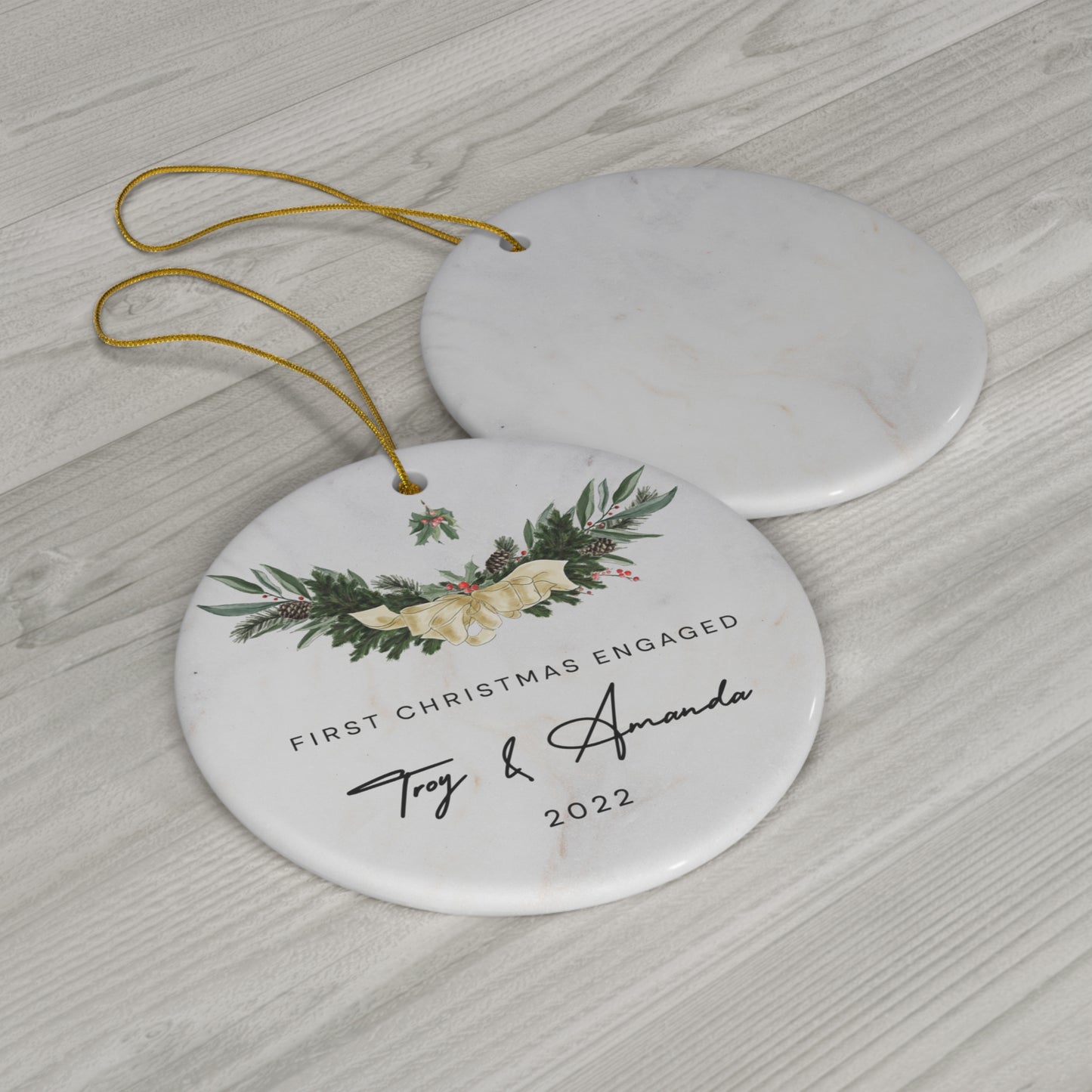 Personalized First Christmas Engaged - Christmas Engagement Names Ornament 2022 - Mistletoe Christmas Engagement