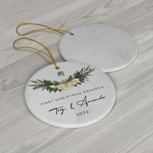 Personalized First Christmas Engaged - Christmas Engagement Names Ornament 2022 - Mistletoe Christmas Engagement