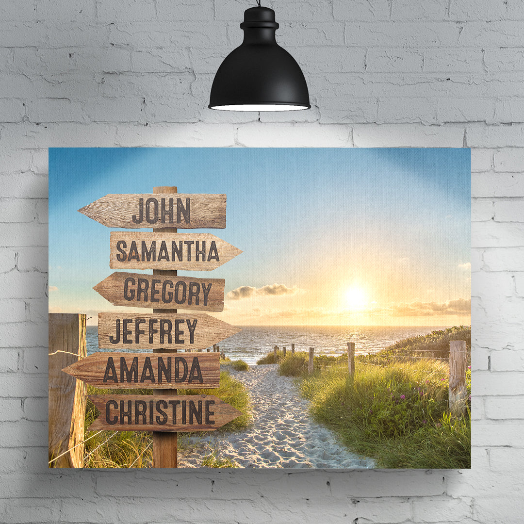 Signpost at the Beach Personalized Premium Canvas