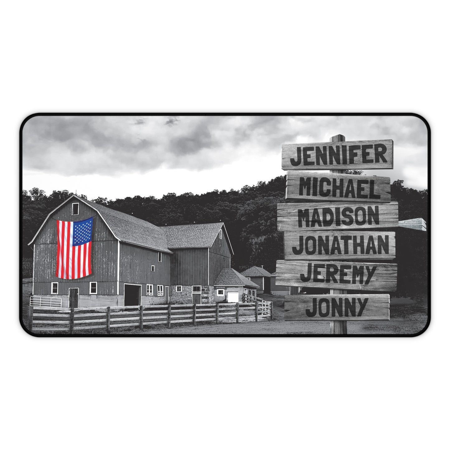 American Barn Black & White Personalized Desk Mat