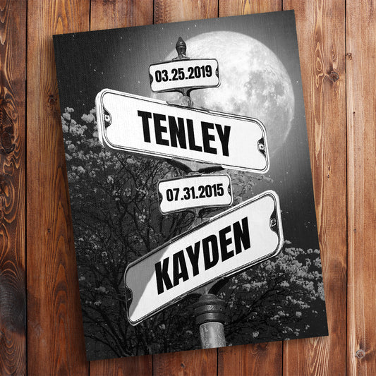 Full Moon at Night Date of Birth Vintage Street Sign Personalized Premium Canvas