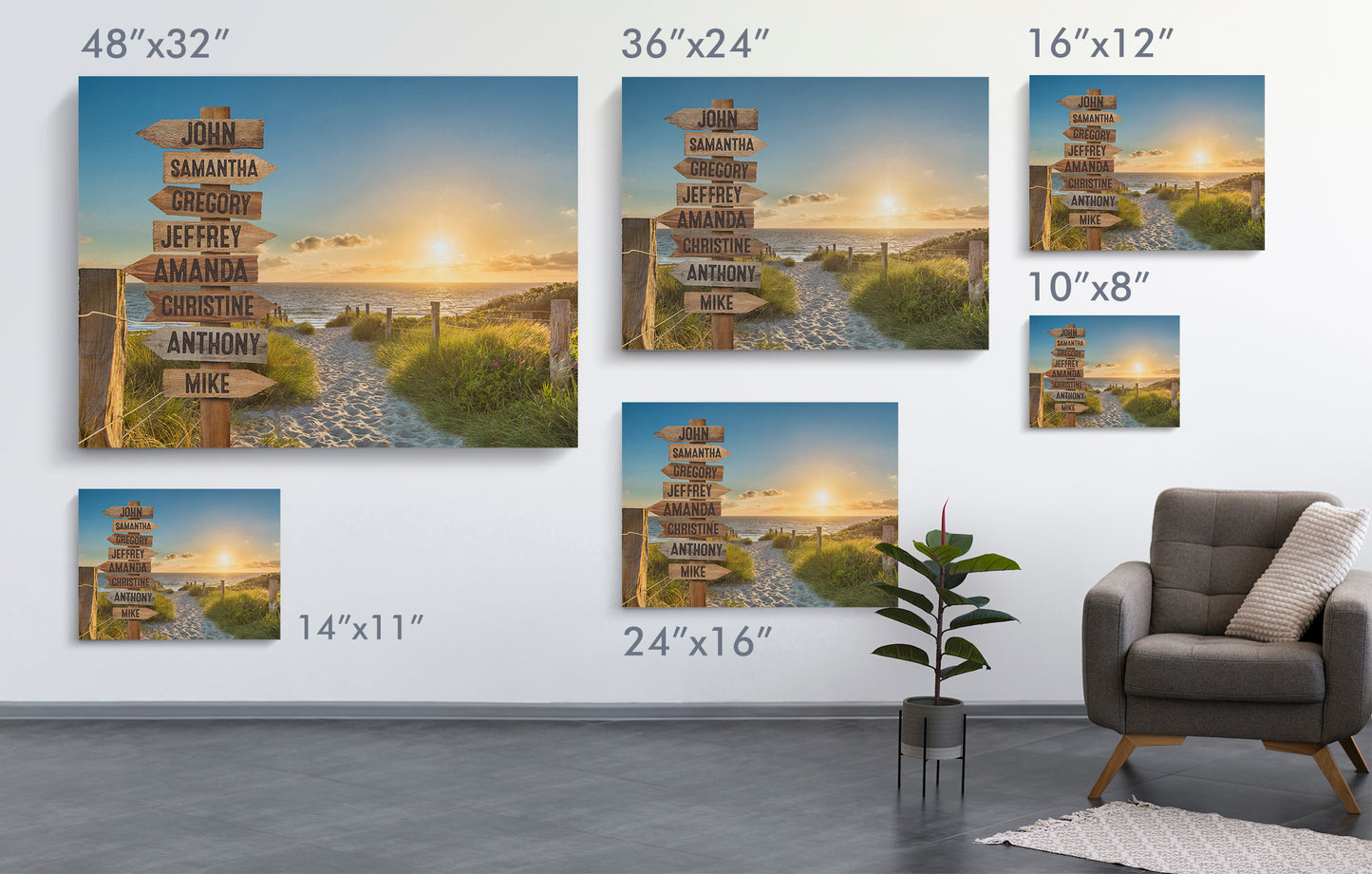 Signpost at the Beach Personalized Premium Canvas