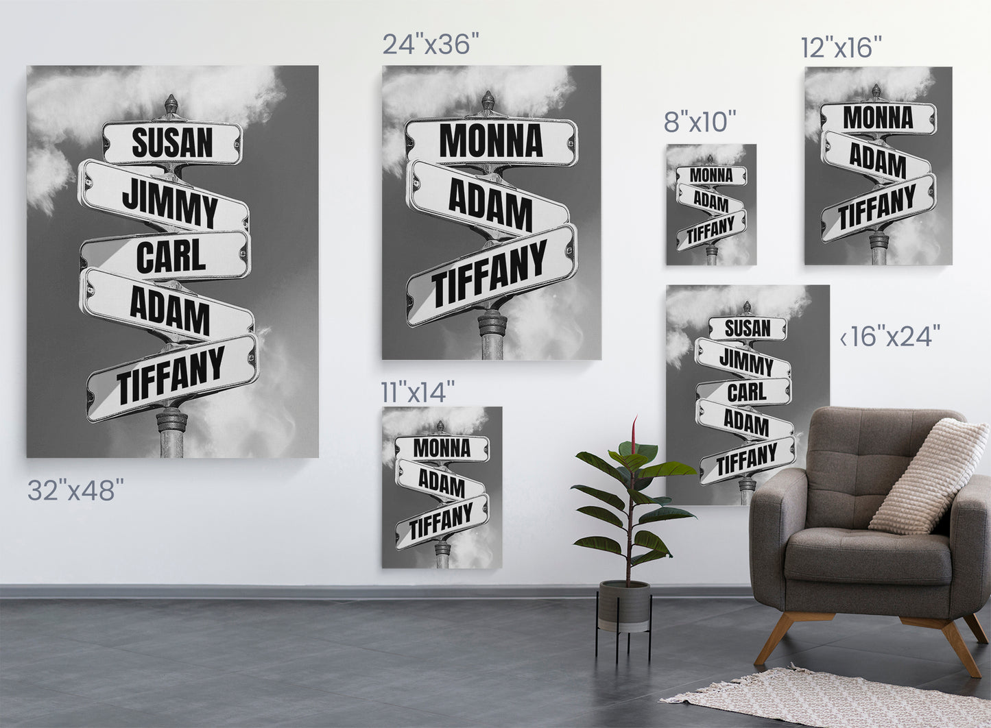 Family Member Names Vintage Street Sign Personalized Premium Canvas