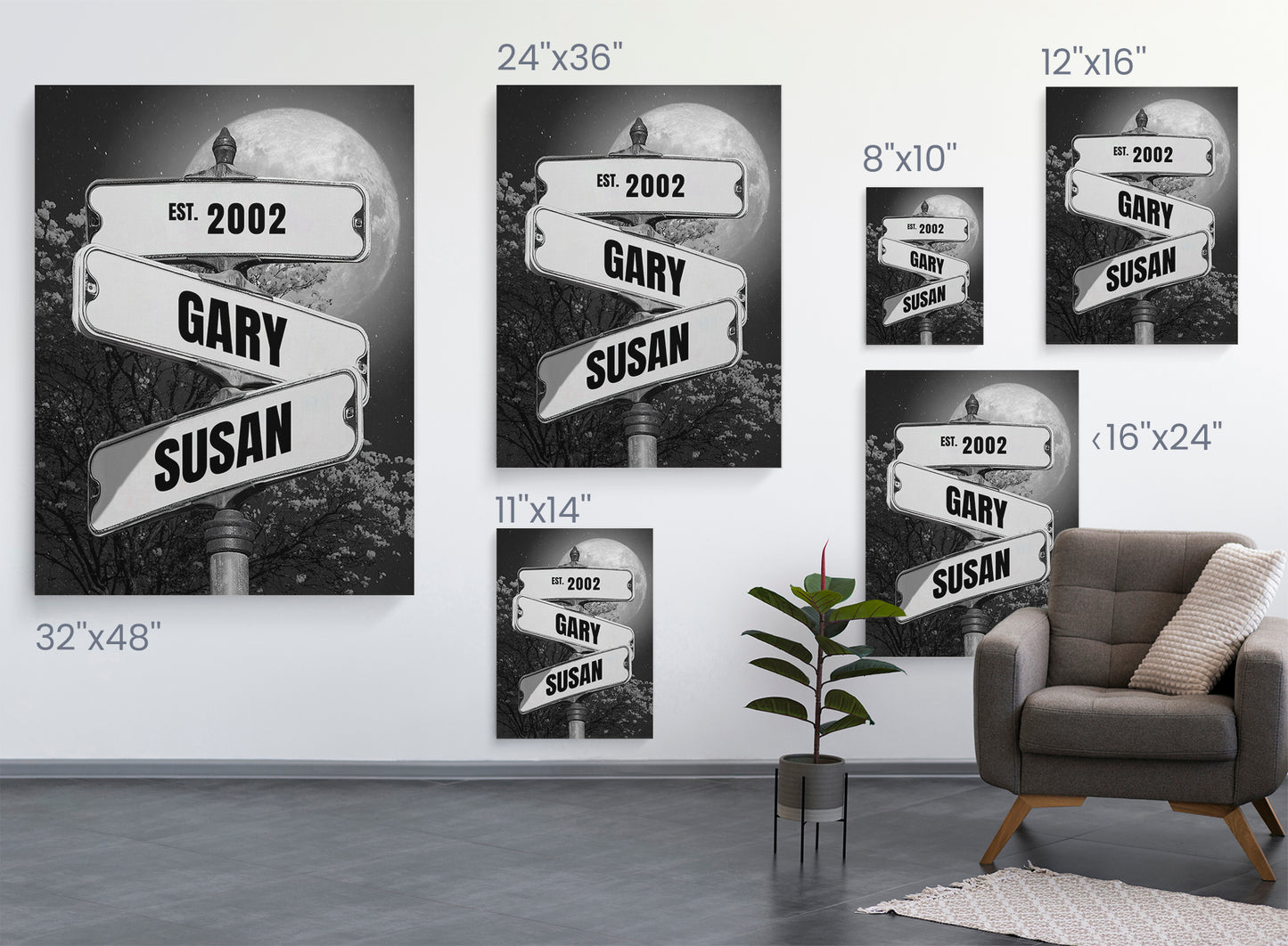 Full Moon at Night Vintage Street Sign Personalized Premium Canvas
