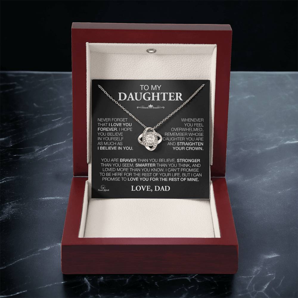 Unique Gift For Daughter From Dad "Never Forget That I Love You" Love Knot Necklace