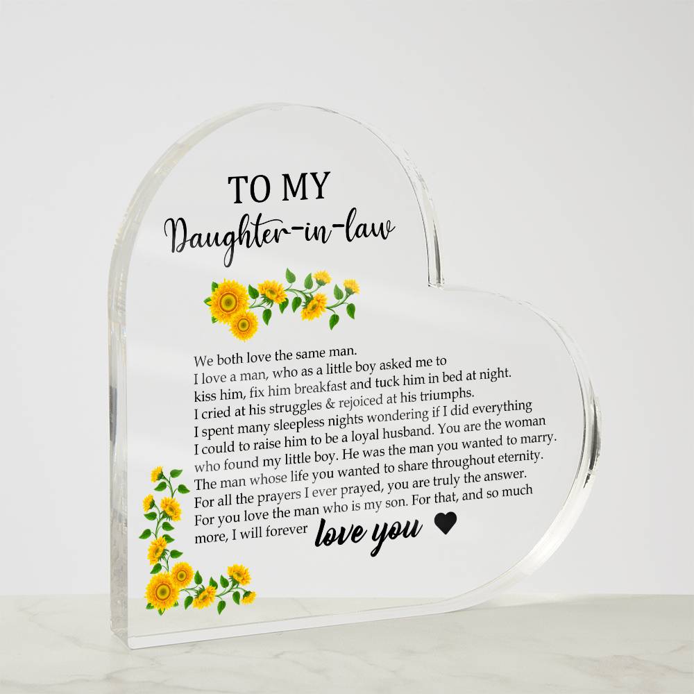 To My Daughter In Law Sunflower Premium Acrylic Heart Plaque