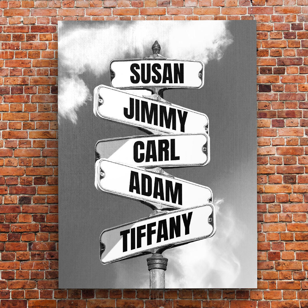 Family Member Names Vintage Street Sign Personalized Premium Canvas