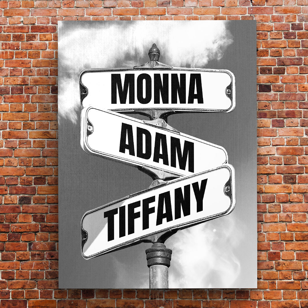 Family Member Names Vintage Street Sign Personalized Premium Canvas