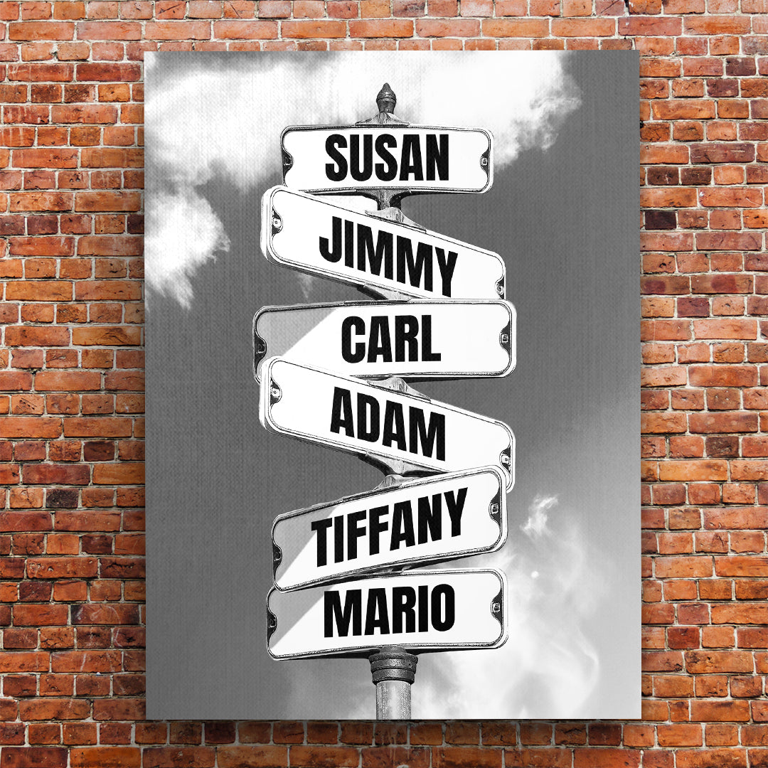 Family Member Names Vintage Street Sign Personalized Premium Canvas