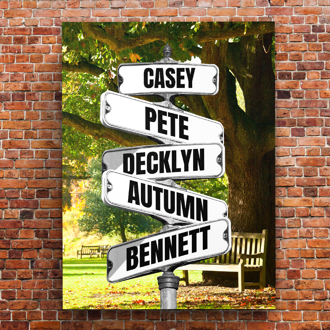 Family Member Names Vintage Street Sign Personalized Premium Canvas