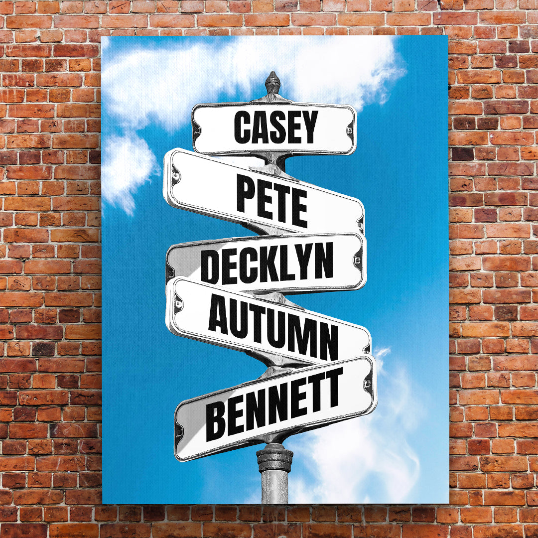 Family Member Names Vintage Street Sign Personalized Premium Canvas