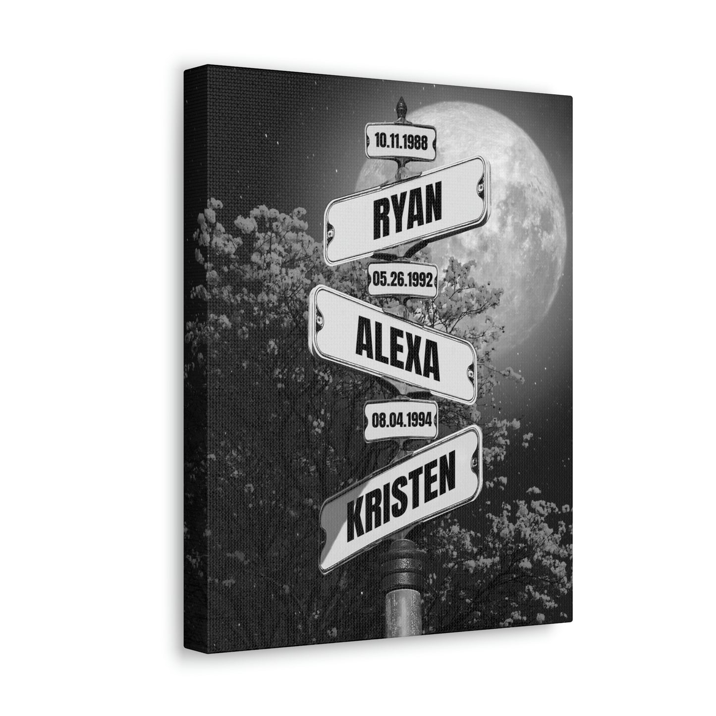 Full Moon at Night Date of Birth Vintage Street Sign Personalized Premium Canvas