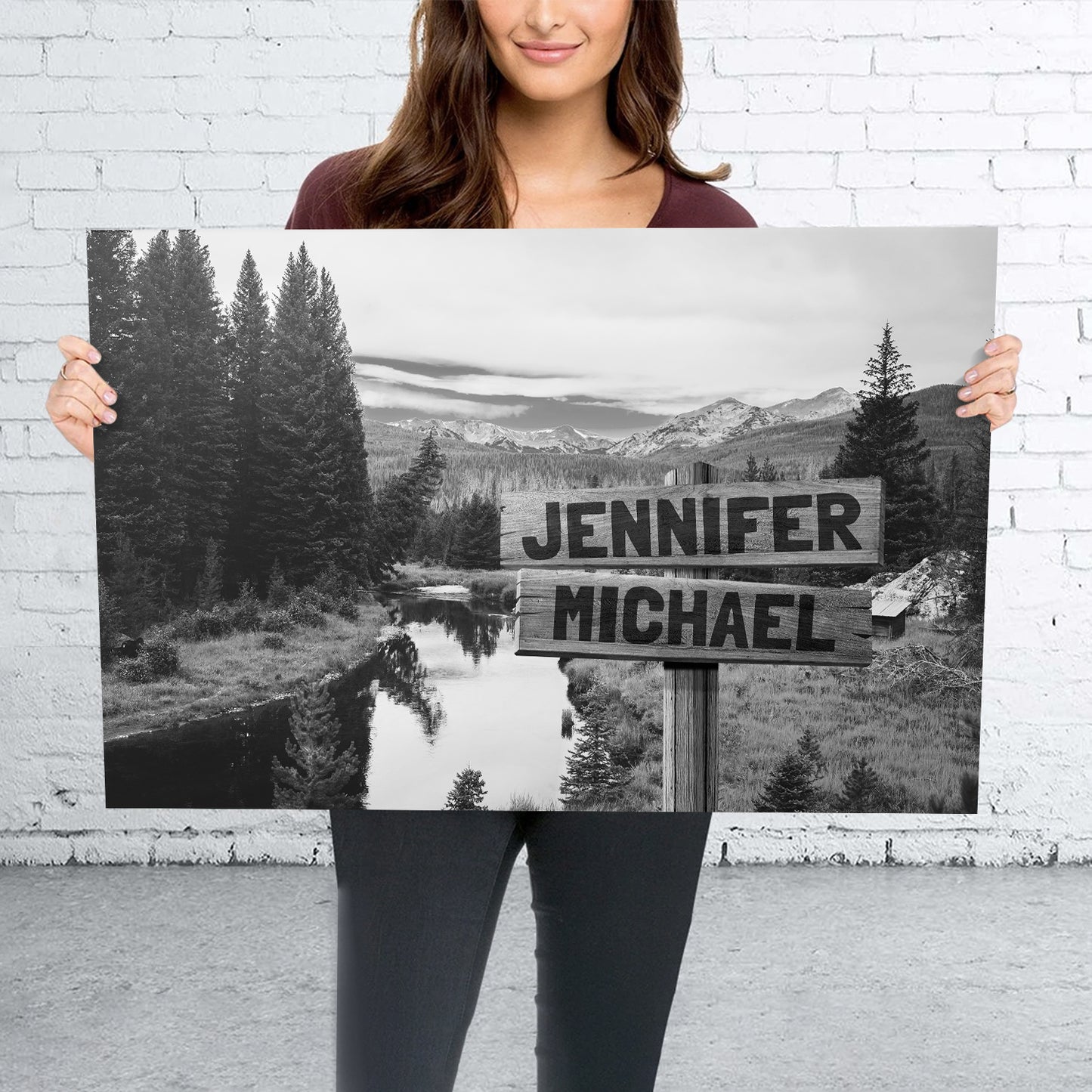 Black and White Mountain Range Multi-Names Personalized Premium Canvas