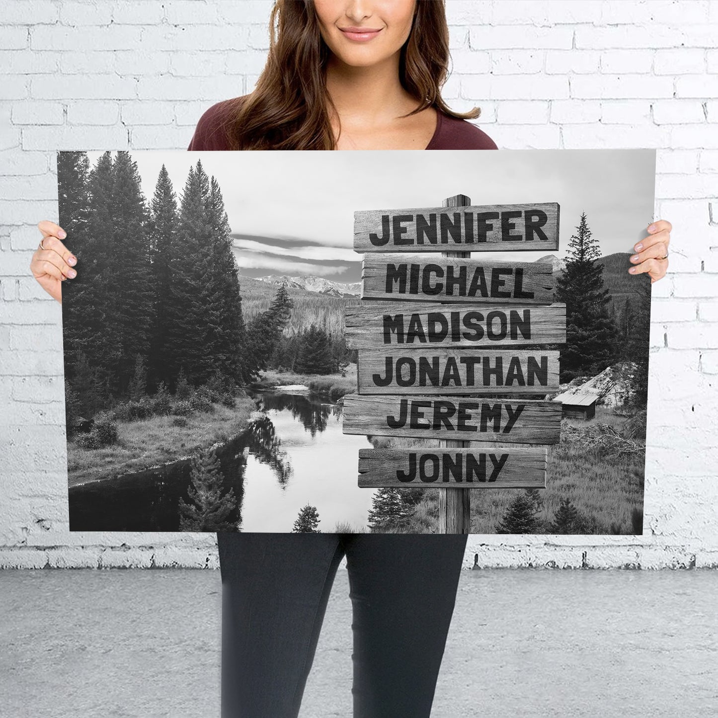 Black and White Mountain Range Multi-Names Personalized Premium Canvas
