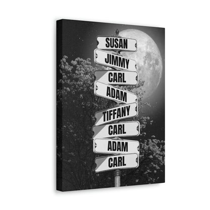 Full Moon at Night Family Member Names Vintage Street Sign Personalized Premium Canvas