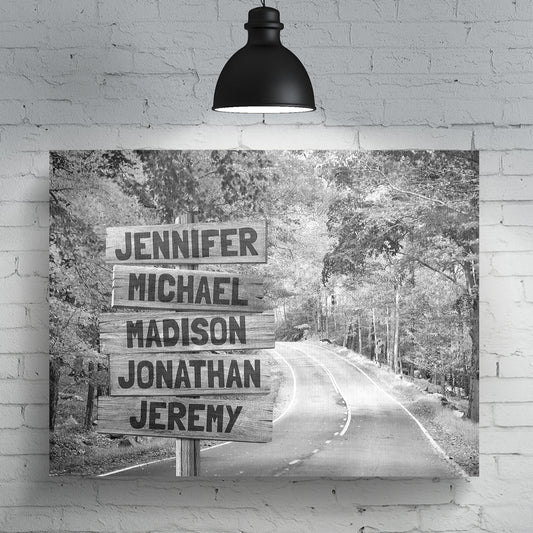 Black and White Autumn Road Multi-Names Personalized Premium Canvas