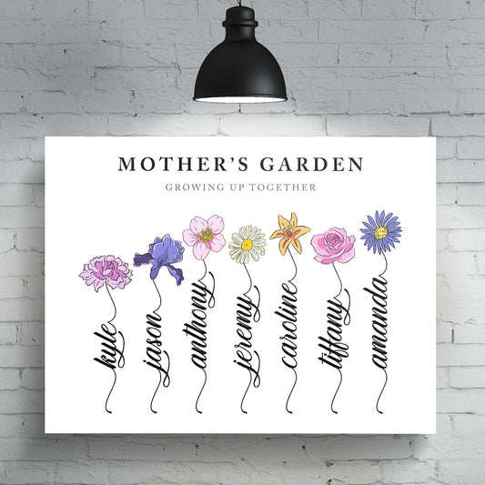 Custom Family Art Print | Personalized Watercolor Birth Month Flower Premium Canvas