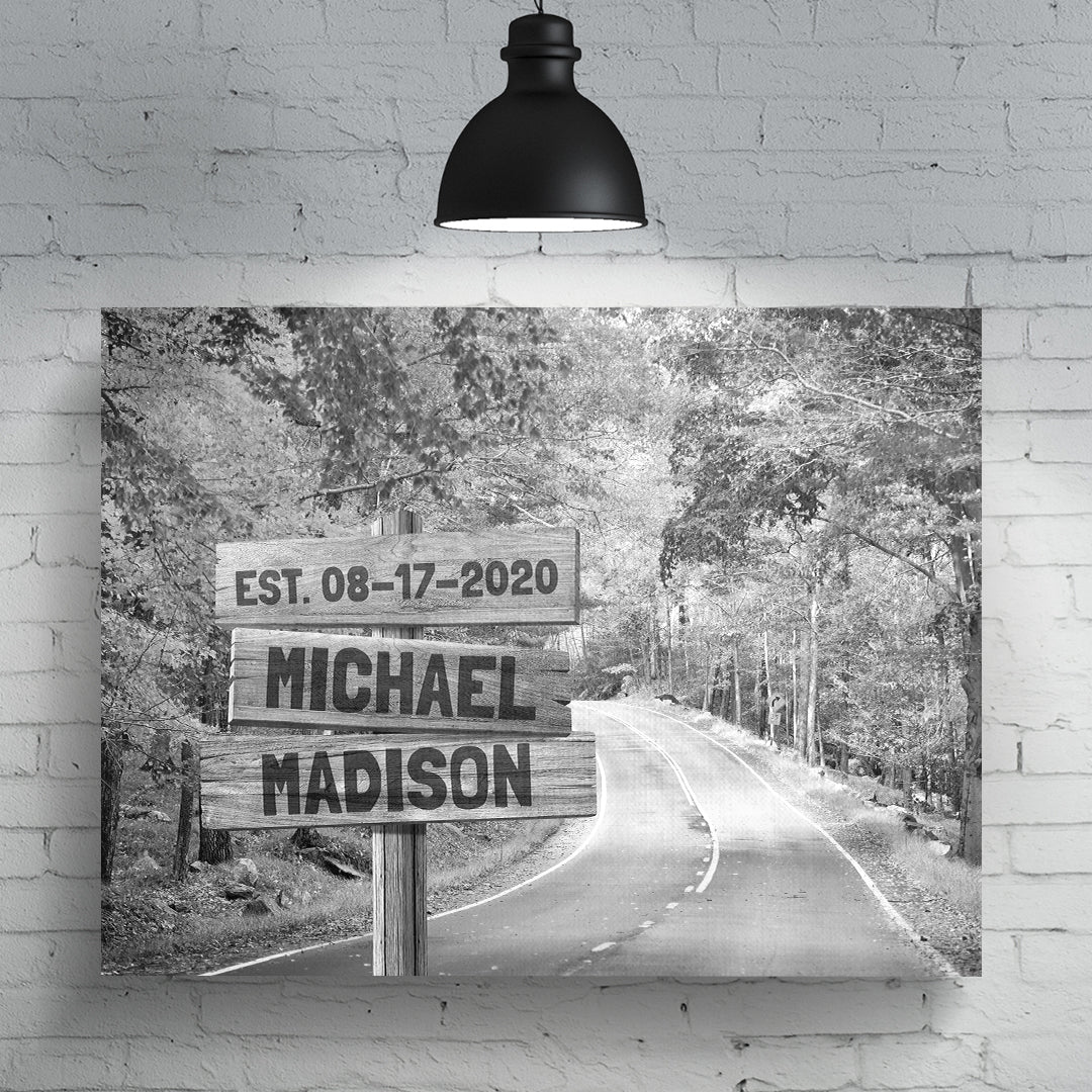 Black and White Autumn Road Multi-Names Personalized Premium Canvas