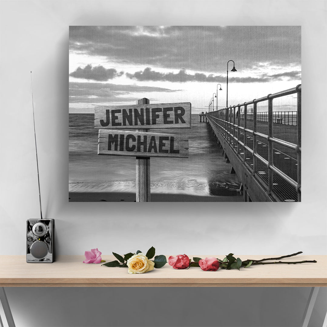 Black and White Ocean Pier Multi-Names Personalized Premium Canvas
