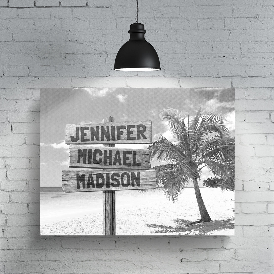 Black and White Ocean Breeze Multi-Names Personalized Premium Canvas
