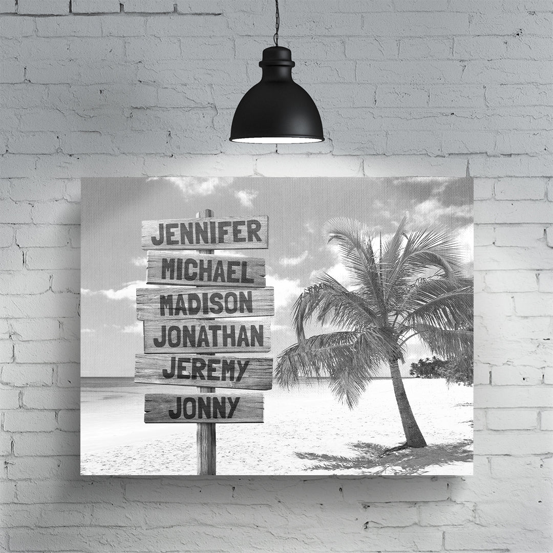 Black and White Ocean Breeze Multi-Names Personalized Premium Canvas