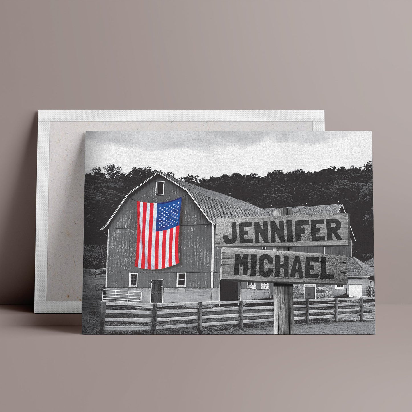 American Barn Black & White Personalized Premium Canvas