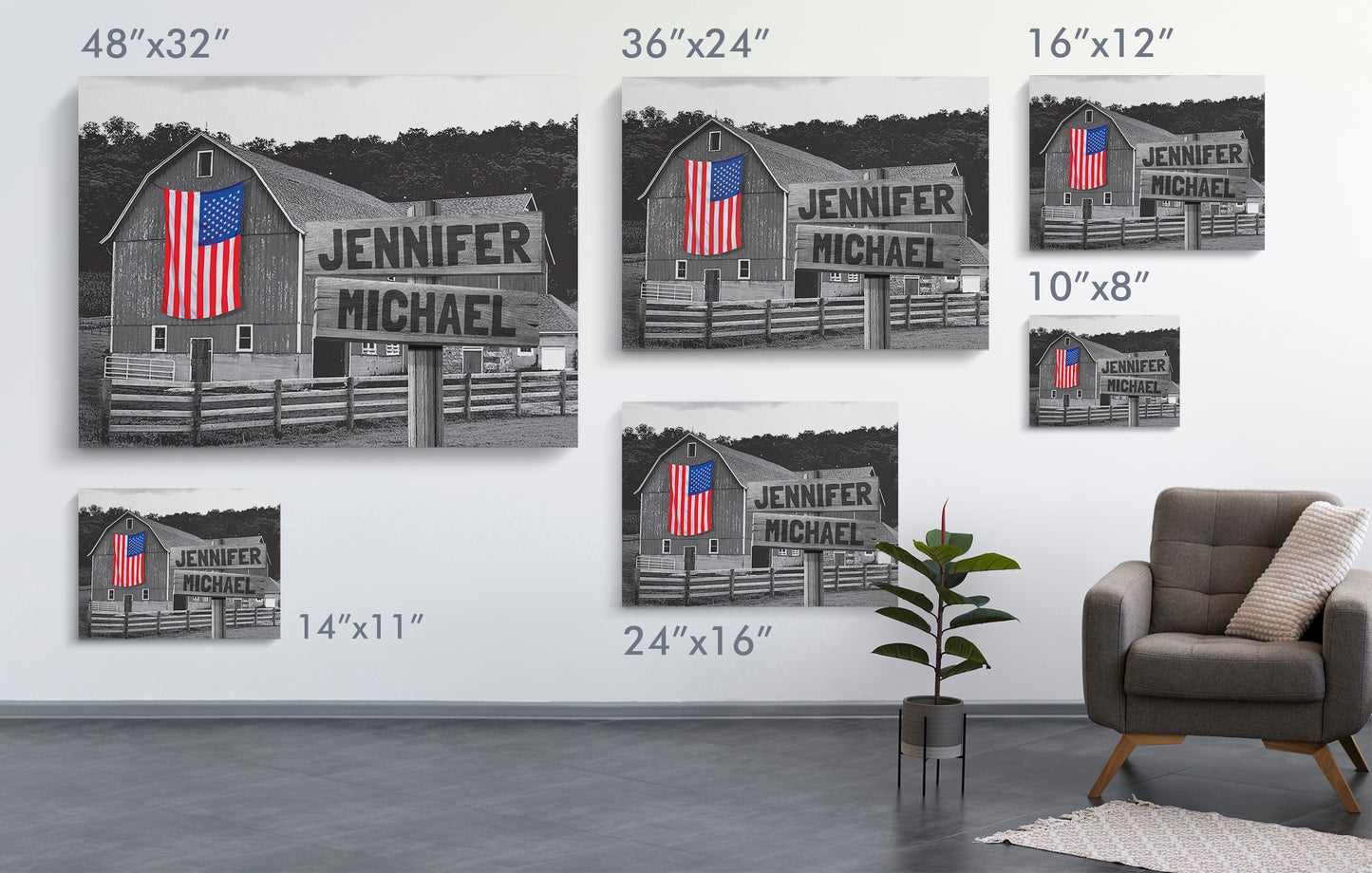 American Barn Black & White Personalized Premium Canvas