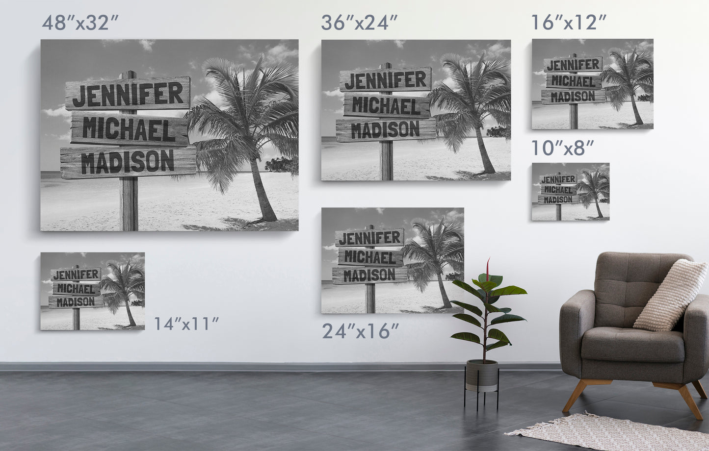 Black and White Ocean Breeze Multi-Names Personalized Premium Canvas