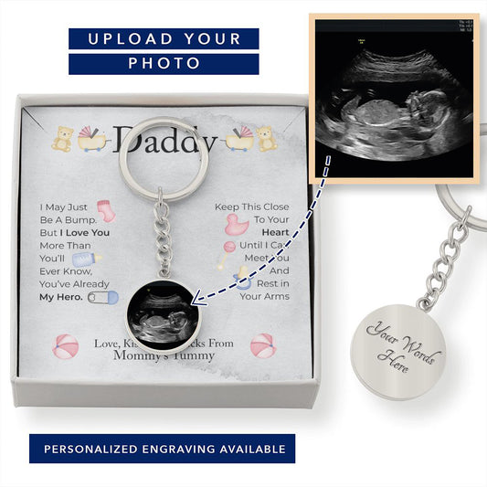 Gift From Baby Bump | Birthday Gift for New Dad | Pregnancy Scan Keychain | Sonogram Keychain for Daddy | Ultrasound Gift | Personalized - Luxury Keychain