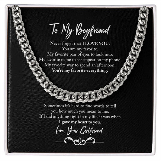 To My Boyfriend | Romantic Gift for Boyfriend | Unique Anniversary Gift for Boyfriend | Boyfriend Birthday - Cuban Link Chain Necklace