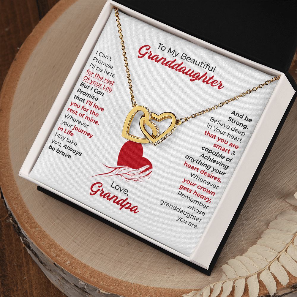 To My Beautiful Granddaughter (Always Be Brave) Love, Grandpa - Interlocking Hearts Necklace