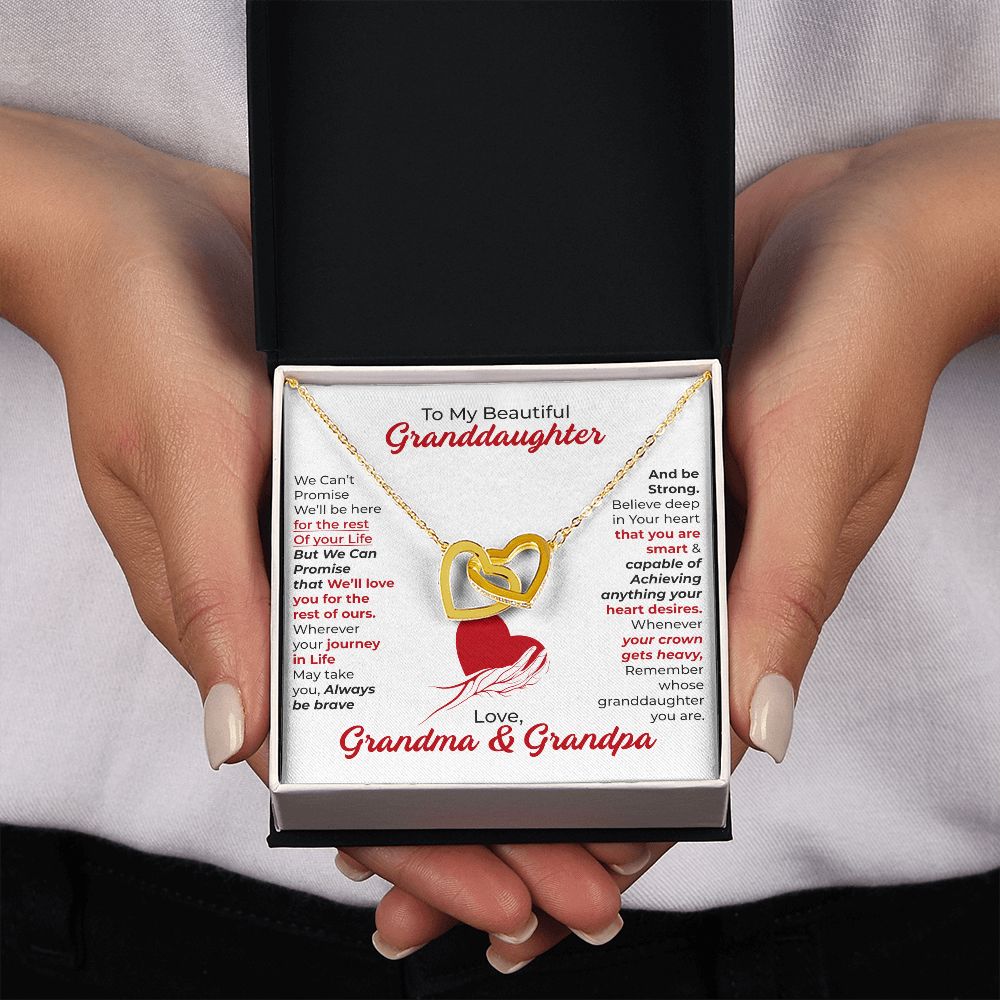 To My Beautiful Granddaughter (Always Be Brave) Love, Grandma & Grandpa - Interlocking Hearts Necklace