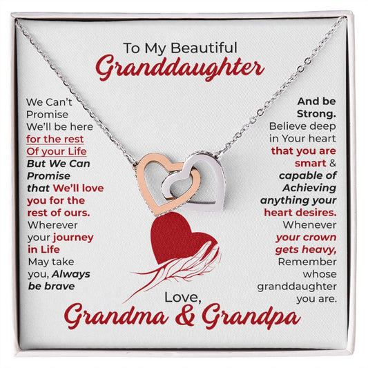 To My Beautiful Granddaughter (Always Be Brave) Love, Grandma & Grandpa - Interlocking Hearts Necklace