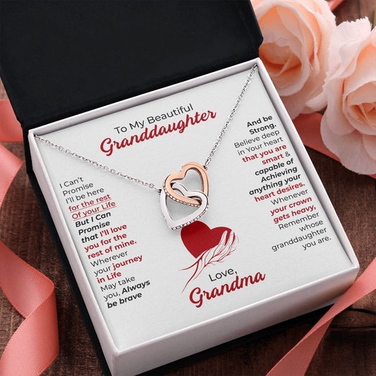 To My Beautiful Granddaughter (Always Be Brave) Love, Grandma - Interlocking Hearts Necklace