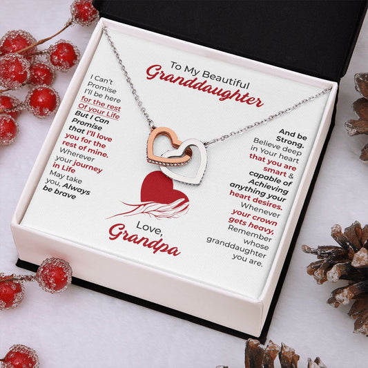To My Beautiful Granddaughter (Always Be Brave) Love, Grandpa - Interlocking Hearts Necklace