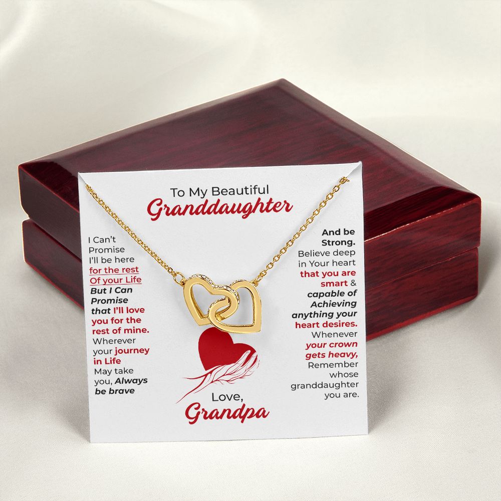 To My Beautiful Granddaughter (Always Be Brave) Love, Grandpa - Interlocking Hearts Necklace