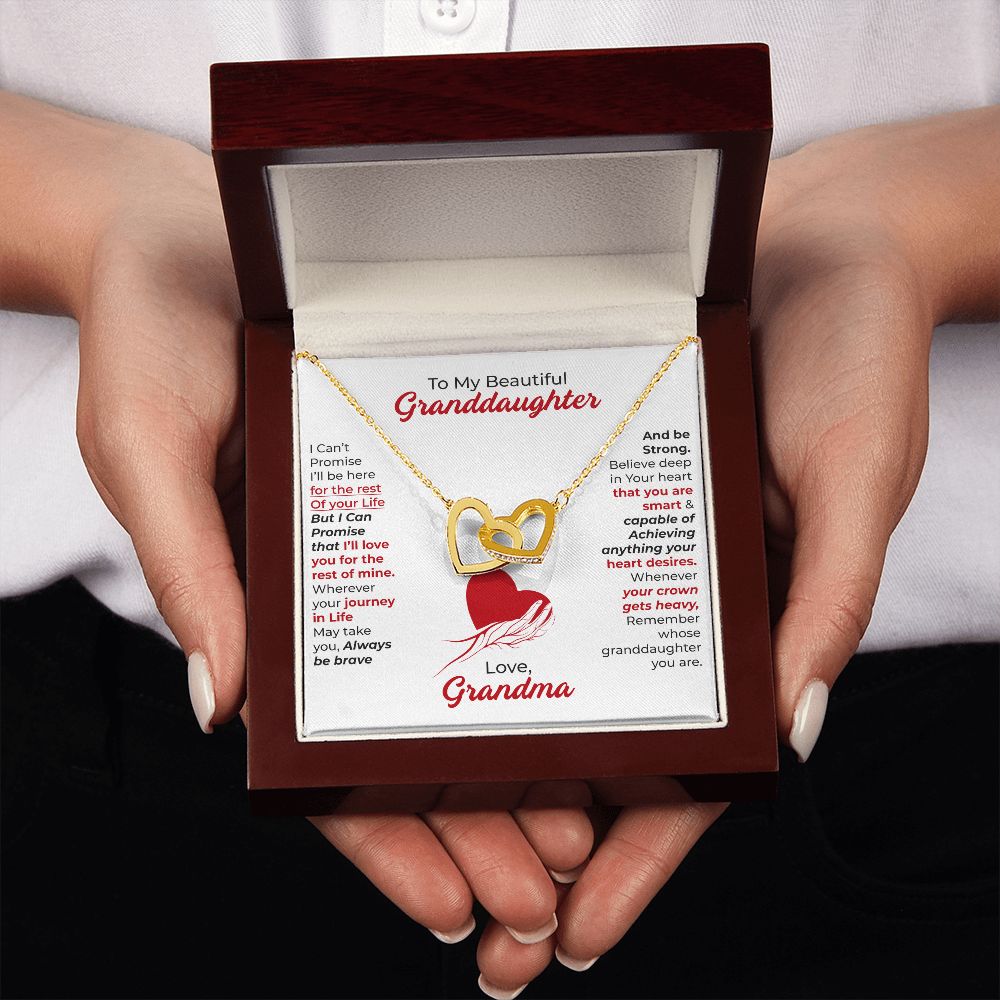 To My Beautiful Granddaughter (Always Be Brave) Love, Grandma - Interlocking Hearts Necklace