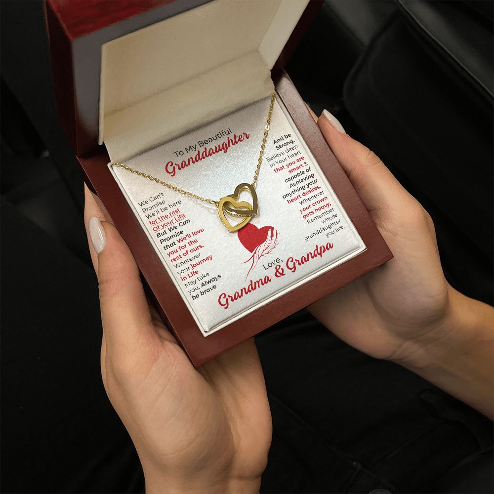 To My Beautiful Granddaughter (Always Be Brave) Love, Grandma & Grandpa - Interlocking Hearts Necklace