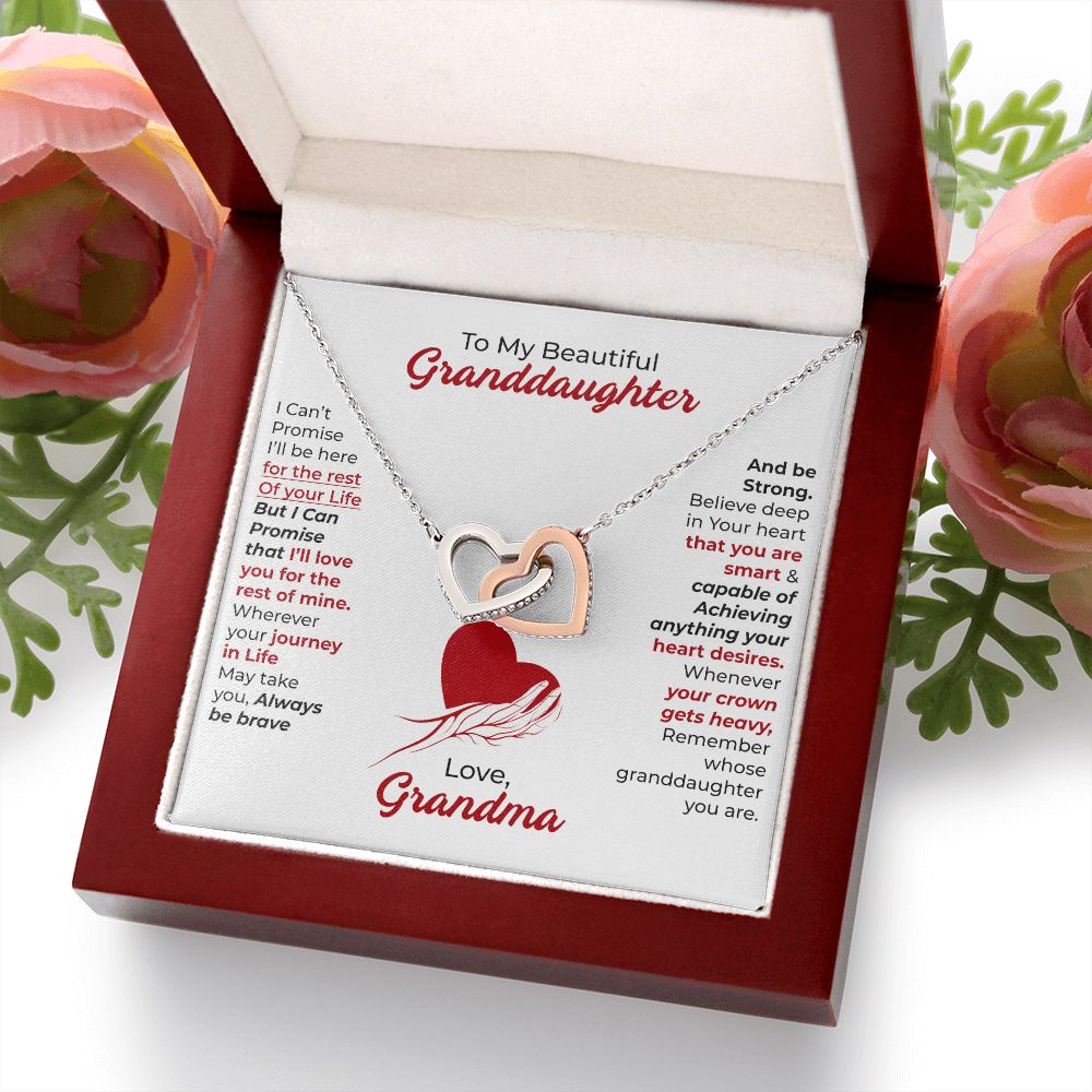 To My Beautiful Granddaughter (Always Be Brave) Love, Grandma - Interlocking Hearts Necklace