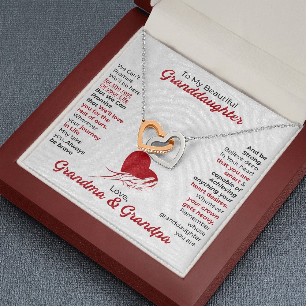 To My Beautiful Granddaughter (Always Be Brave) Love, Grandma & Grandpa - Interlocking Hearts Necklace