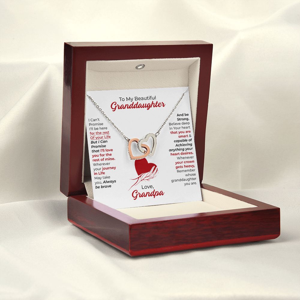 To My Beautiful Granddaughter (Always Be Brave) Love, Grandpa - Interlocking Hearts Necklace
