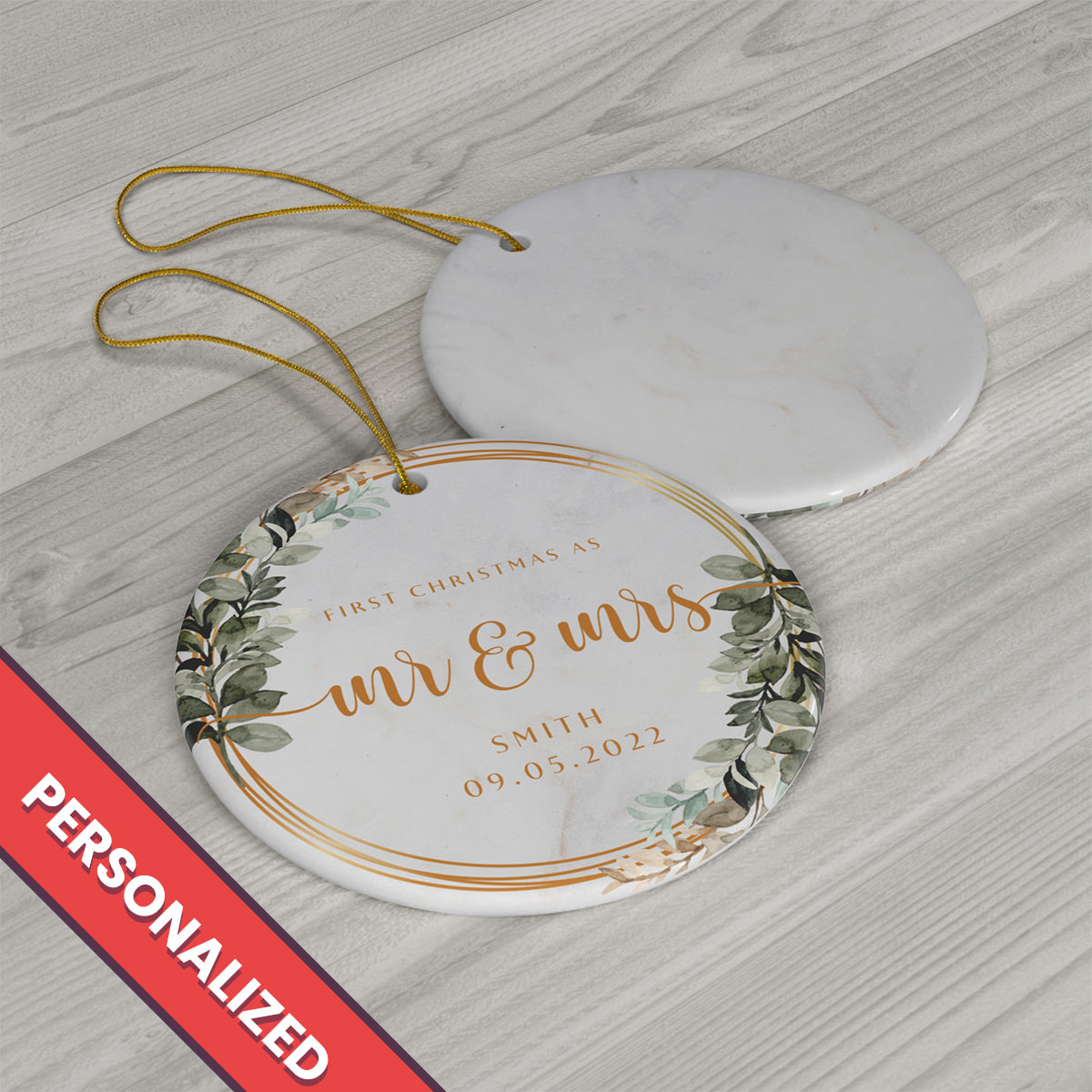 Mr and Mrs Christmas Ornament - First Christmas Married Ornament - Our First Christmas Married as Mr and Mrs Ornament - Floral Border Ornament - Personalized