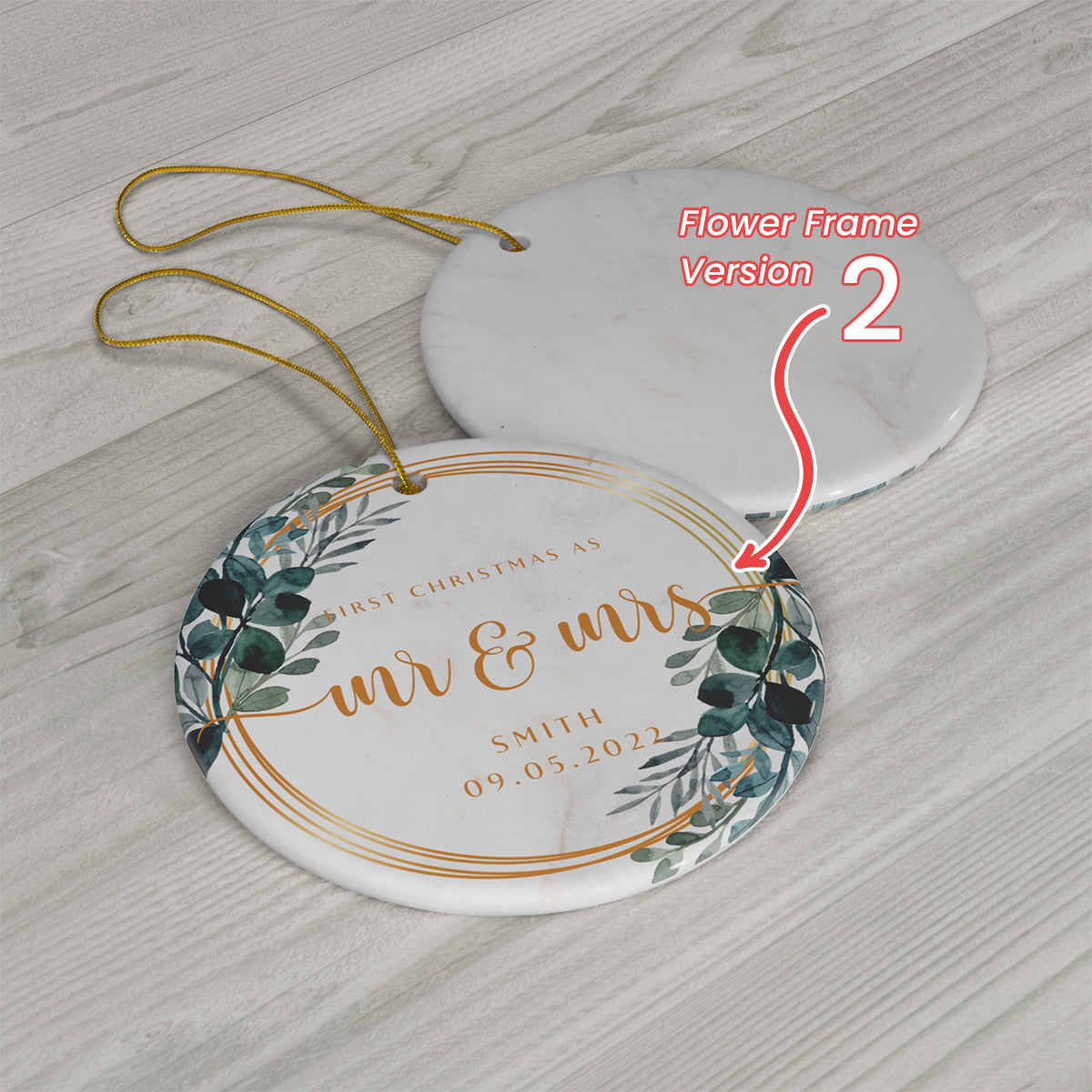 Mr and Mrs Christmas Ornament - First Christmas Married Ornament - Our First Christmas Married as Mr and Mrs Ornament - Floral Border Ornament - Personalized