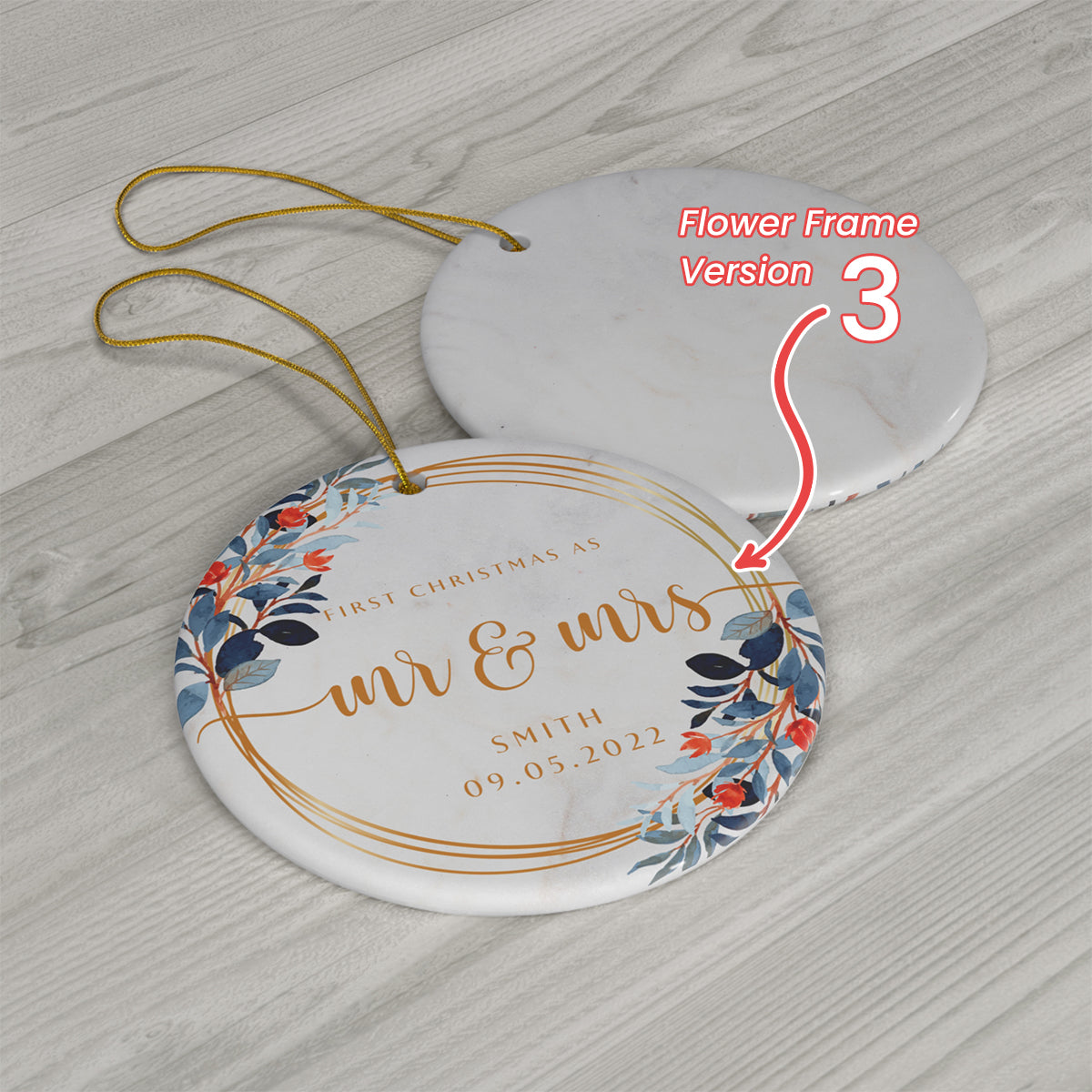 Mr and Mrs Christmas Ornament - First Christmas Married Ornament - Our First Christmas Married as Mr and Mrs Ornament - Floral Border Ornament - Personalized