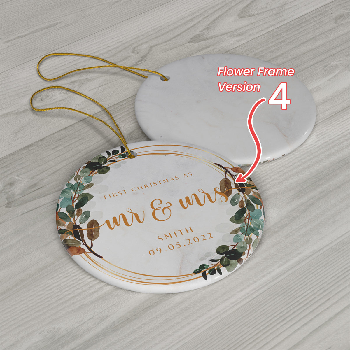 Mr and Mrs Christmas Ornament - First Christmas Married Ornament - Our First Christmas Married as Mr and Mrs Ornament - Floral Border Ornament - Personalized