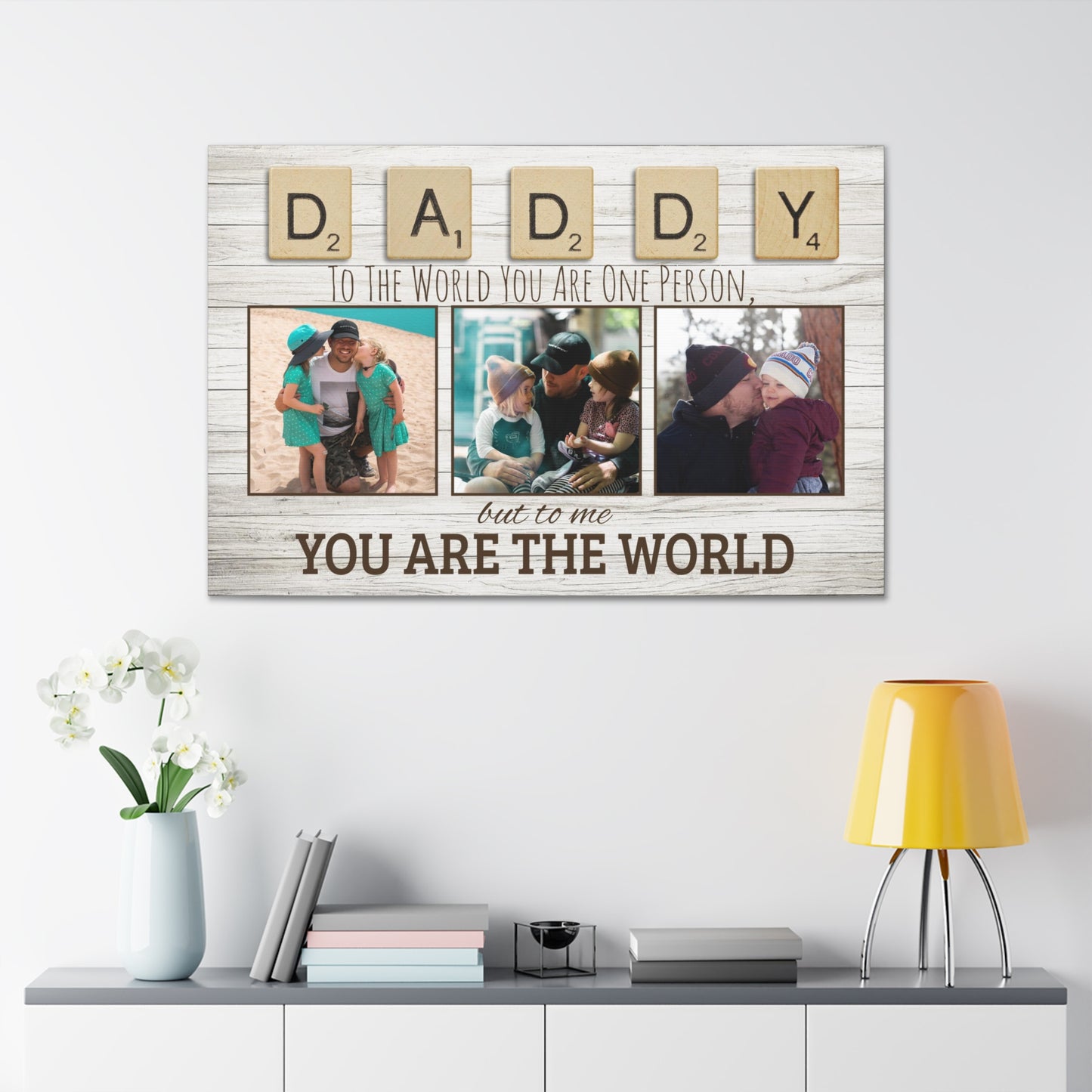 Daddy, You Are The World Personalized Photo Premium Canvas