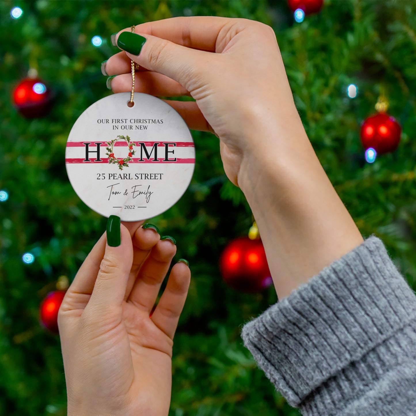 Personalized New Home Ornament - New Home Christmas Ornament - Wreath Christmas Ornament