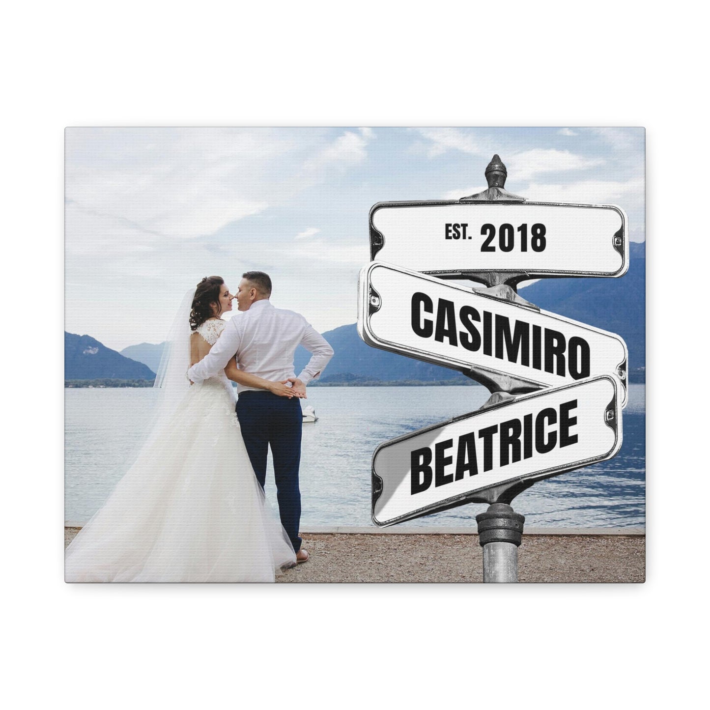 Wedding Couple Photo with Vintage Street Sign Personalized Premium Canvas