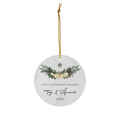 Personalized First Christmas Engaged - Christmas Engagement Names Ornament 2022 - Mistletoe Christmas Engagement