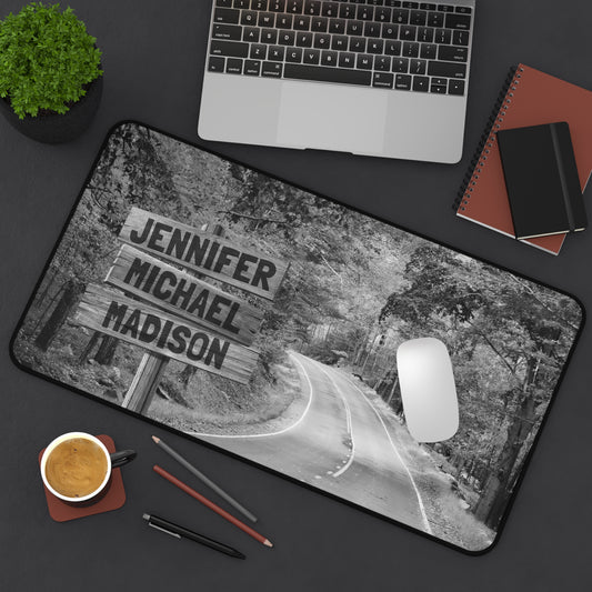 Black and White Autumn Road Multi-Names Personalized Desk Mat, Neoprene Desk Mat, Custom Size Desk Pad, Personalized Office Accessories, Neoprene Writing Pad